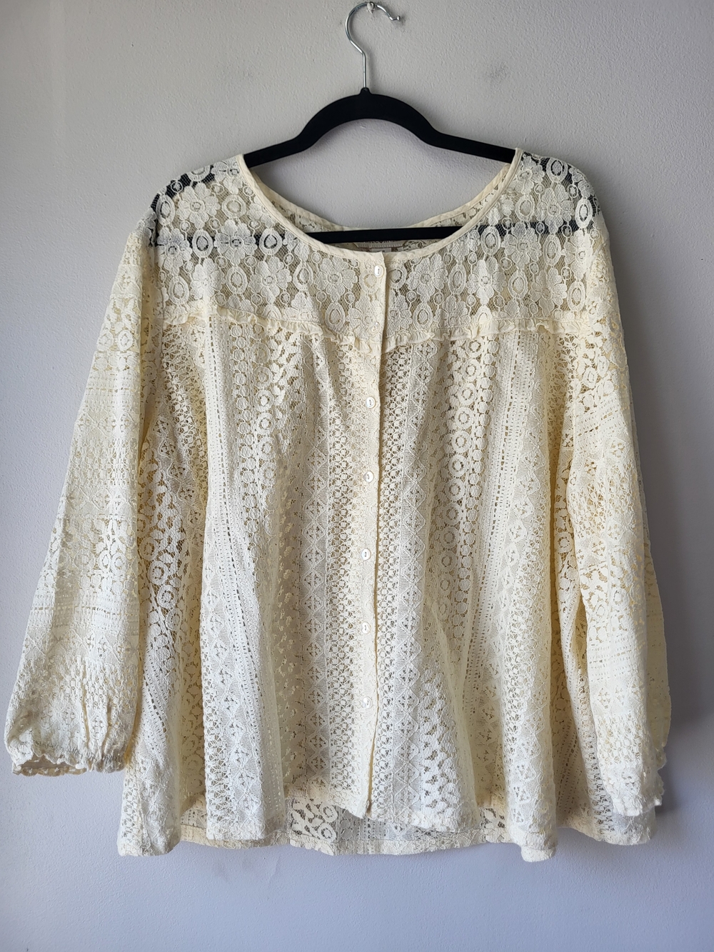 April Cornell Cream Lace Button-Front Fawn Boho Cochet Garden Girl Cardigan